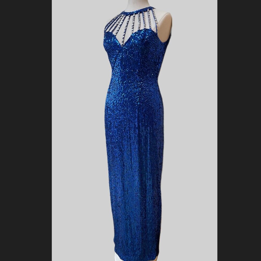 Niteline by Della Roufogali Blue Sequin Gown – Stretchy Elegant Dress